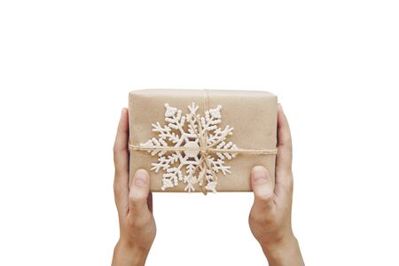 holding gift box on isolate white background with  .の写真素材
