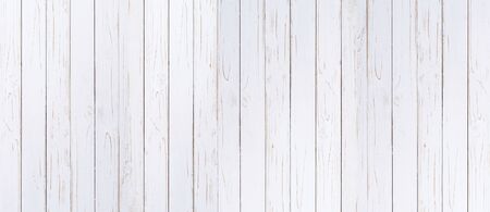 panorama of wooden plank painted in white color with copy space.の写真素材