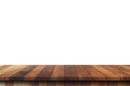 Empty wood table on isolate white background and display montage with copy space for product.の写真素材