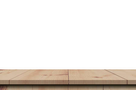 Empty wood table on isolate white background and display montage with copy space for product.の写真素材