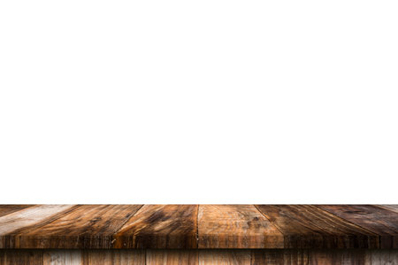 Empty wood table on isolate white background and display montage with copy space for product.