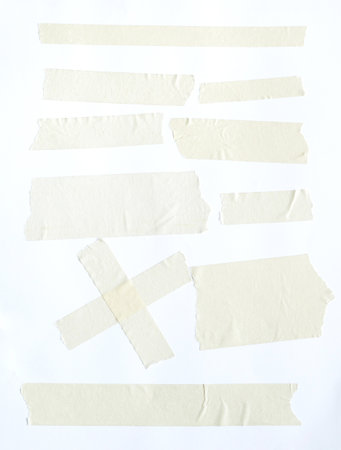 close up of adhesive tape wrinkle set on white backgroundの写真素材