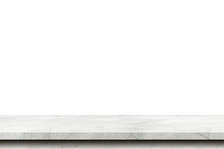 Empty cement table on isolated white background with copy space and display montage for product.の写真素材
