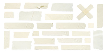 Close up of adhesive tape wrinkle set on white backgroundの写真素材