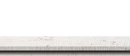 Empty wood table on isolate white background and display montage with copy space for product.の写真素材