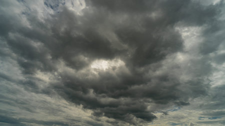 Dramatic storm clouds at dark sky in rainy season