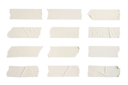 Close up of adhesive tape wrinkle set on white backgroundの写真素材