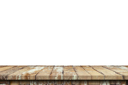 Empty old wood table on isolate white background and display montage with copy space for product.の写真素材