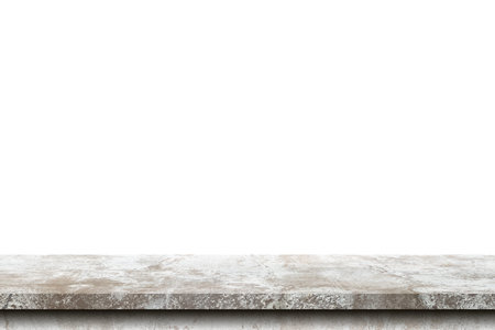 Empty cement table on isolated white background with copy space and display montage for product.の写真素材