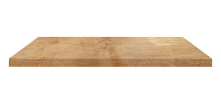 Wooden shelf on isolated white backgroundの写真素材