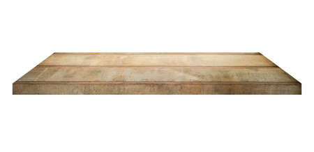 Wooden shelf on isolated white backgroundの写真素材
