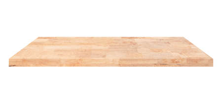 Wooden shelf on isolated white backgroundの写真素材