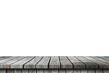 Empty old wood table on isolate white background and display montage with copy space for product.の写真素材