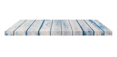 Wooden shelf on isolated white background with spaceの写真素材