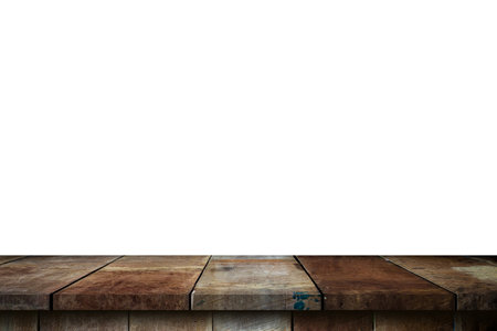 Empty old wood table on isolate white background and display montage with copy space for product.の写真素材