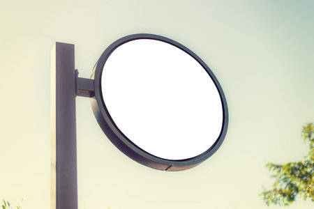Circle metal sign white color sign with space for textの写真素材