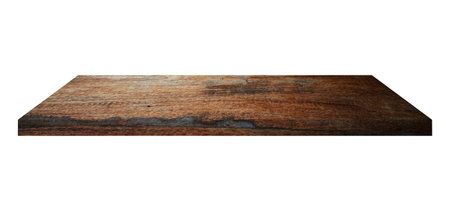 Wooden shelf on isolated white background with spaceの写真素材
