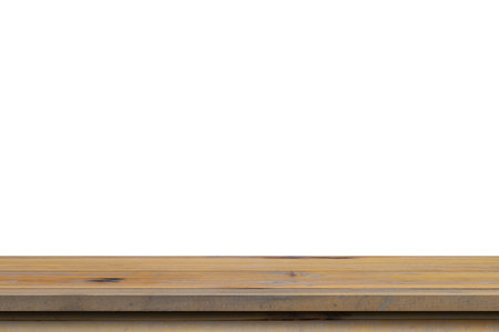 Empty old wood table on isolate white background and display montage with copy space for product.の写真素材