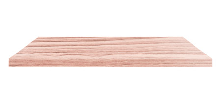 Wooden shelf on isolated white background with spaceの写真素材