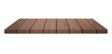Wooden shelf on isolated white background with spaceの写真素材