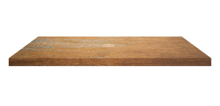 Wooden shelf on isolated white background with spaceの写真素材