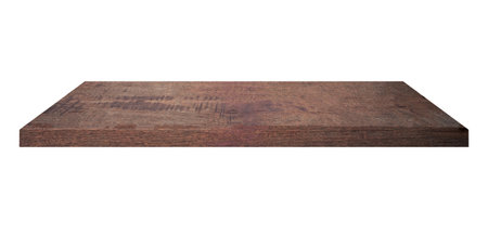 Wooden shelf on isolated white background with spaceの写真素材
