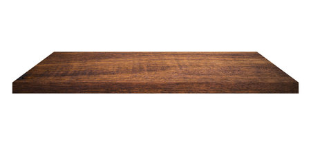 Wooden shelf on isolated white background with spaceの写真素材