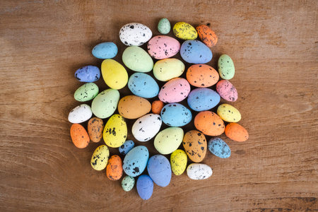 Above easter on wooden background with copy spaceの写真素材