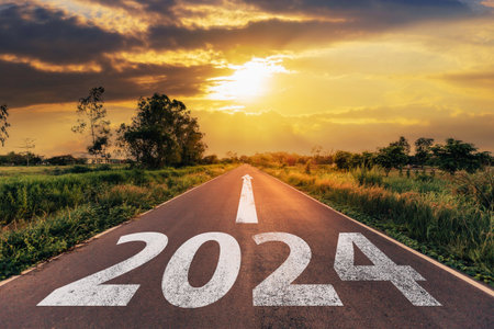 New year 2024 or straight forward road to business and strategy of future vision concept.の写真素材