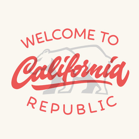 Vintage california republic calligraphic handwritten t-shirt apparel fashion design and bear, vector illustrationのイラスト素材
