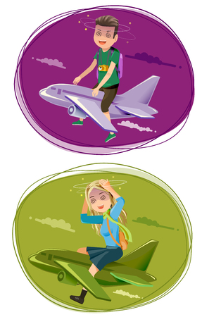 Problems in travel by an airplane. Symptoms airsick. Bad experience trip.のイラスト素材