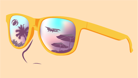 Sunglasses reflecting the beachのイラスト素材