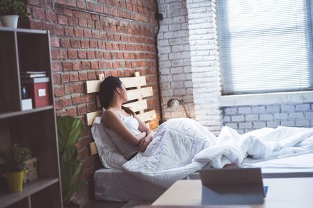 Asian woman she is alone and feel lonelyの写真素材