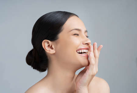 Beautiful woman asian face close up.She is smilingの写真素材