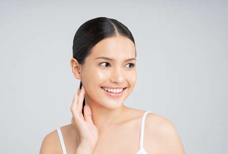 Beautiful woman asian face close up.She is smilingの写真素材