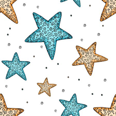 stars seamless pattern. hand drawn wrapping. sketch.のイラスト素材