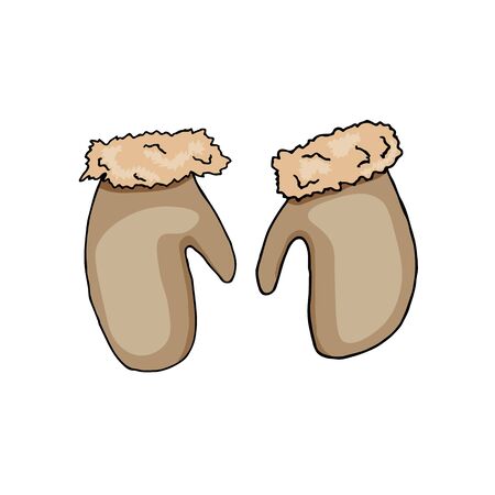 Two winter mittens. Hand drawn sketch. Isolated on white background.のイラスト素材