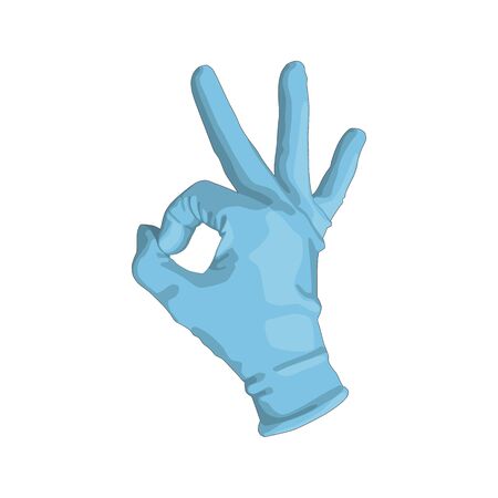right hand in a blue glove. gesture ok.  isolated on white backgroundのイラスト素材