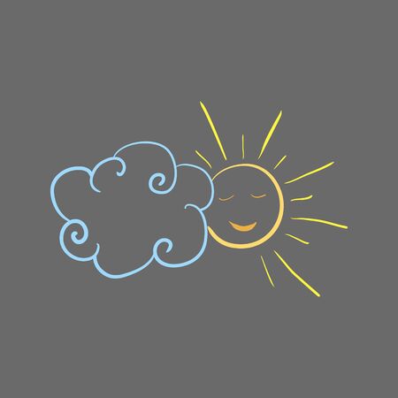 sun and cloud drawn with colored chalks on asphalt or blackboard. isolated vector illustration. hand drawn.のイラスト素材