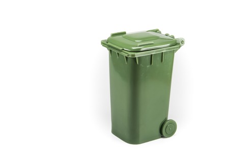 Green Litter, wet waste bin with Thai letters Isolated on white backgroundの写真素材