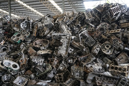 Engine junkyard, cracked engine block, aluminum for recycleの写真素材