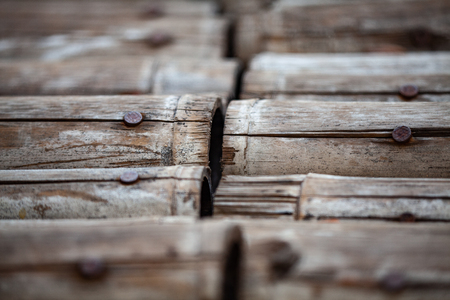 Path way made from bamboo and nail with selective focus.の写真素材