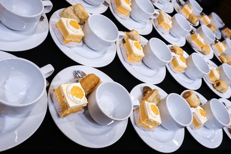 Coffee cups and bakery catering for coffee break.の写真素材