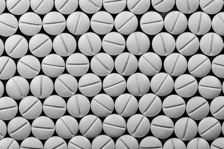 Pills, tablets on white background in black and white colour