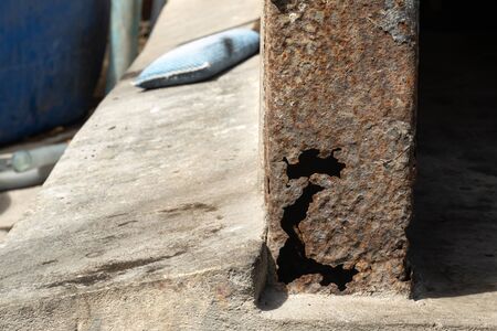 Rust on steel structural columns & post floor support.の写真素材