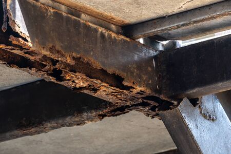Rust on steel structural columns & post floor support.の写真素材