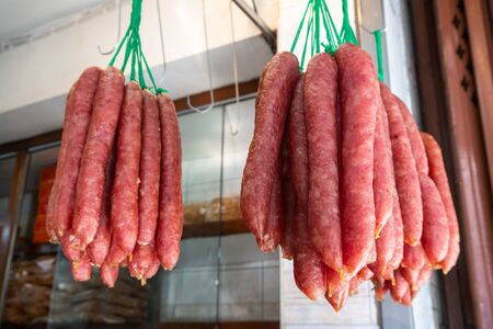 Dried Chinese sausage. In Thai, Chinese sausage is called kun chiangの写真素材