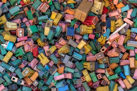 many color and size of automobile fuse for recycling.の写真素材