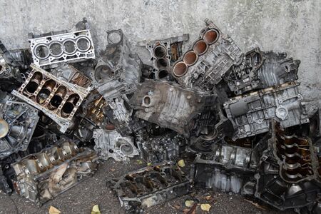 Stack of aluminium alloy cylinder head for recycling. 
 Scrap engines parts for recycling.の写真素材