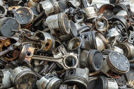A lot of piston and connecting rod for recycling. 
 Scrap engines parts for recycling.の写真素材